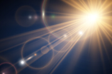 Fototapeta premium Special lens flash, light effect. The flash flashes rays and searchlight. illust.White glowing light. Beautiful star Light from the rays. The sun is backlit. Bright beautiful star. Sunlight. Glare. 
