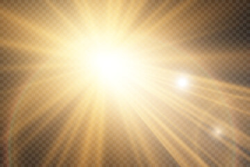Special lens flash, light effect. The flash flashes rays and searchlight. illust.White glowing light. Beautiful star Light from the rays. The sun is backlit. Bright beautiful star. Sunlight. Glare.	