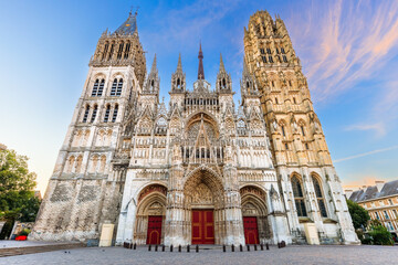 Rouen, Normandy, France. The west front of the Rouen Cathedral famous for its towers.
