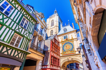 Rouen, Normandy, France. The Great-Clock (Gros-Horloge) a fourteenth-century astronomical clock.