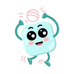 Abstract cute geometric square character playing. Vector illustration of happy face. Cartoon square isolated on white. Education, emoji concept