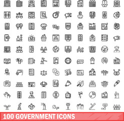 Fototapeta na wymiar 100 government icons set. Outline illustration of 100 government icons vector set isolated on white background