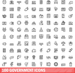 Obraz na płótnie Canvas 100 government icons set. Outline illustration of 100 government icons vector set isolated on white background