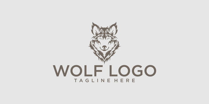 Simple head wolf logo design with unique concept premium vector