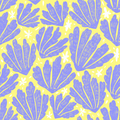 Seamless pattern with flowers and decorative elements on a yellow background