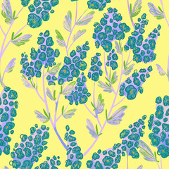 Seamless pattern with lilac on a yellow background