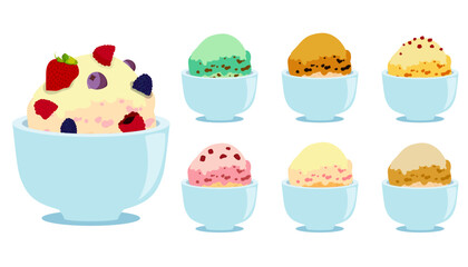 Set Illustration of ice cream in bowl
