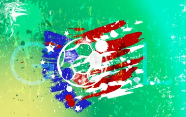 Foto auf Alu-Dibond soccer or football illustration for the great soccer event, with paint strokes and splashes, usa national color © Kirsten Hinte