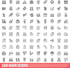100 hair icons set. Outline illustration of 100 hair icons vector set isolated on white background