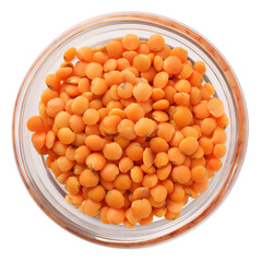 lentils protein sources for vegetarian nutrition, isolated on white background, top view
