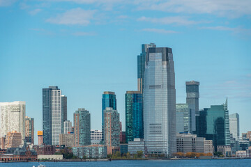 city view of skyscrapers in new york city manhattan island high rise center of financial business...