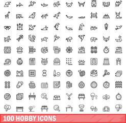 100 hobby icons set. Outline illustration of 100 hobby icons vector set isolated on white background