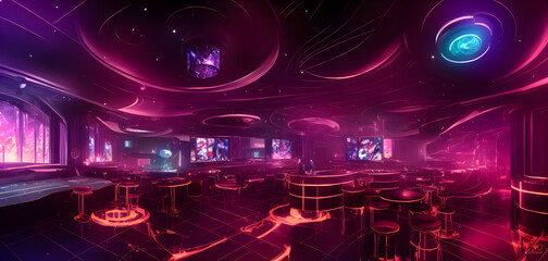 Fototapeta na wymiar Artistic concept painting painting of a futuristic night club, background illustration.