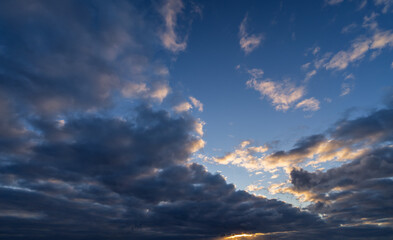 Dramatic golden sunset sky background. Nature landscape