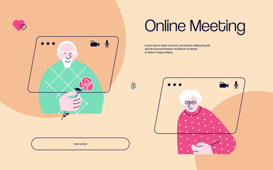 Landing web page template of Elders chatting on video call