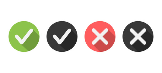 Check box list icons set, green and red. Tick and cross.
