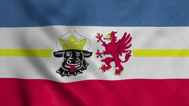 Mecklenburg-Western Pomerania flag, Germany, waving in the wind, realistic background
