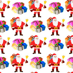 Vector - Santa Claus with gifts seamless pattern.