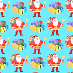 Vector - Santa Claus with gifts seamless pattern.
