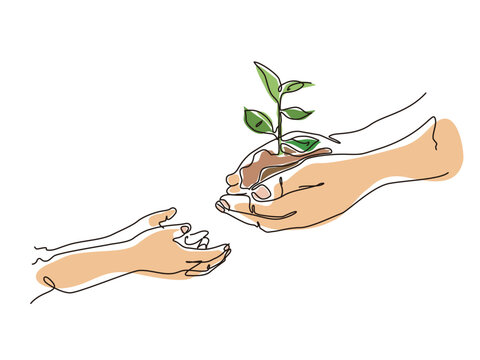 sketch lifestyle 6_hands hold plant and transfer to child to shows the concept of eco vector illustration graphic EPS 10