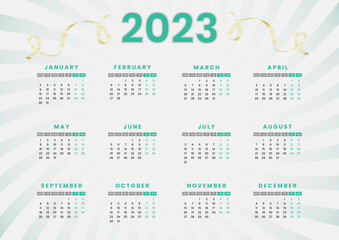 Fototapeta na wymiar 2023 new year modern stylish calendar template. English vector calendar layout