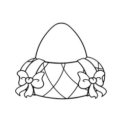 Monochrome image, Boiled egg on a decorative stand with ribbons, vector cartoon