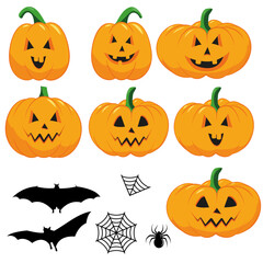 Set pumpkin on white background. Orange pumpkin with smile for your design for the holiday Halloween. Vector illustration.