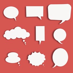 Set of stickers from speech bubbles on a red background
