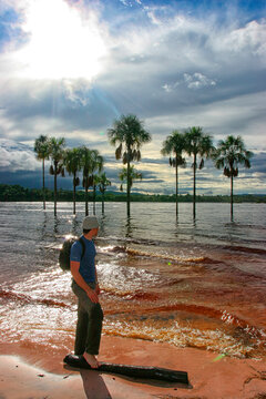 Man Exploring The Canaima National Park In Venezuela