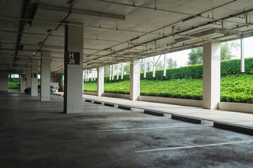 Empty underground parking In shopping mall.