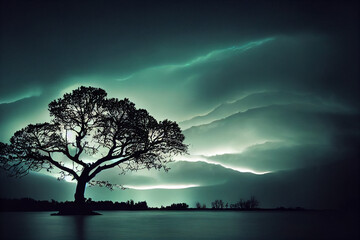 Fototapeta na wymiar Evening Thunderstorm on the Lake 