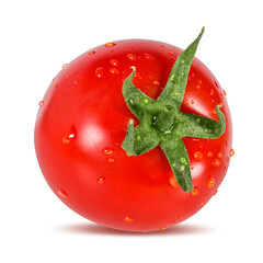 Ripe tomato with waterdrops isolated on white background with clipping path