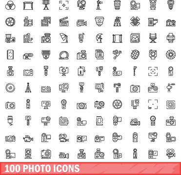 100 photo icons set. Outline illustration of 100 photo icons vector set isolated on white background