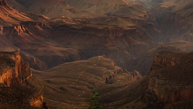 Grand Canyon Sunrise Plateau Point Bright Angel Trail Time Lapse Zoom In Arizona USA