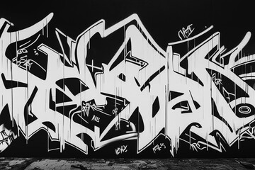 Black and white graffiti. Back alley, abandoned area, street art. Abstract airspray. Vandalism. Backdrop. Generative AI - 541011523