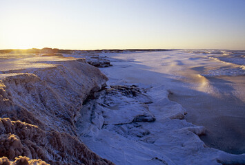 Ice on the shore of Prince Edward Island, Cavendish National Park, Canada.