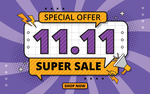 Vector of 11.11 Shopping day and text effect, Poster or banner template design for social media post.