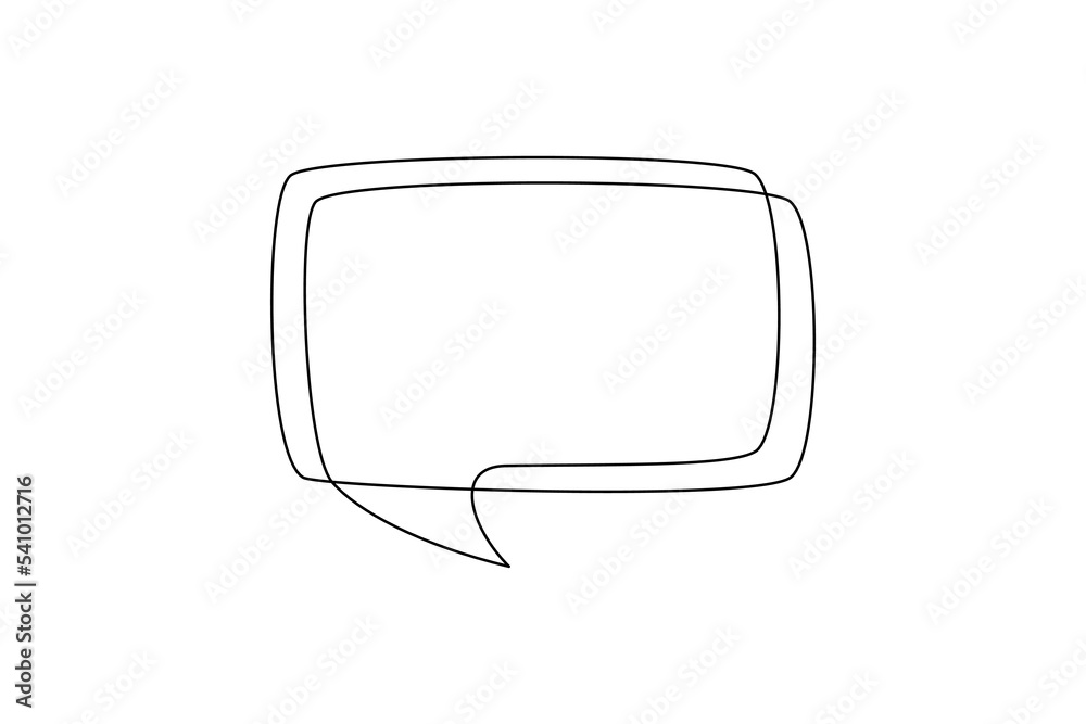 Poster One continuous line drawing of Speech bubble square shaped. Chat cloud and thought dialogue icon in simple linear style. Comic text comment concept in editable stroke. Doodle vector illustration