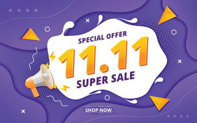 Vector of 11.11 Shopping day and text effect, Poster or banner template design for social media post.