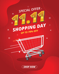 Vector of 11.11 Shopping day and text effect, Poster or banner template design for social media post.