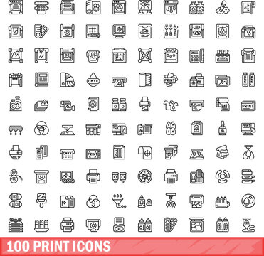 100 print icons set. Outline illustration of 100 print icons vector set isolated on white background