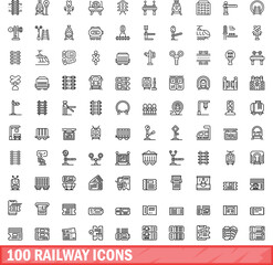 100 railway icons set. Outline illustration of 100 railway icons vector set isolated on white background