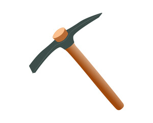 Crushing tool for miner. Pickaxe on one side in the shape of a hoe and on the other with a sharp beak with wooden handle