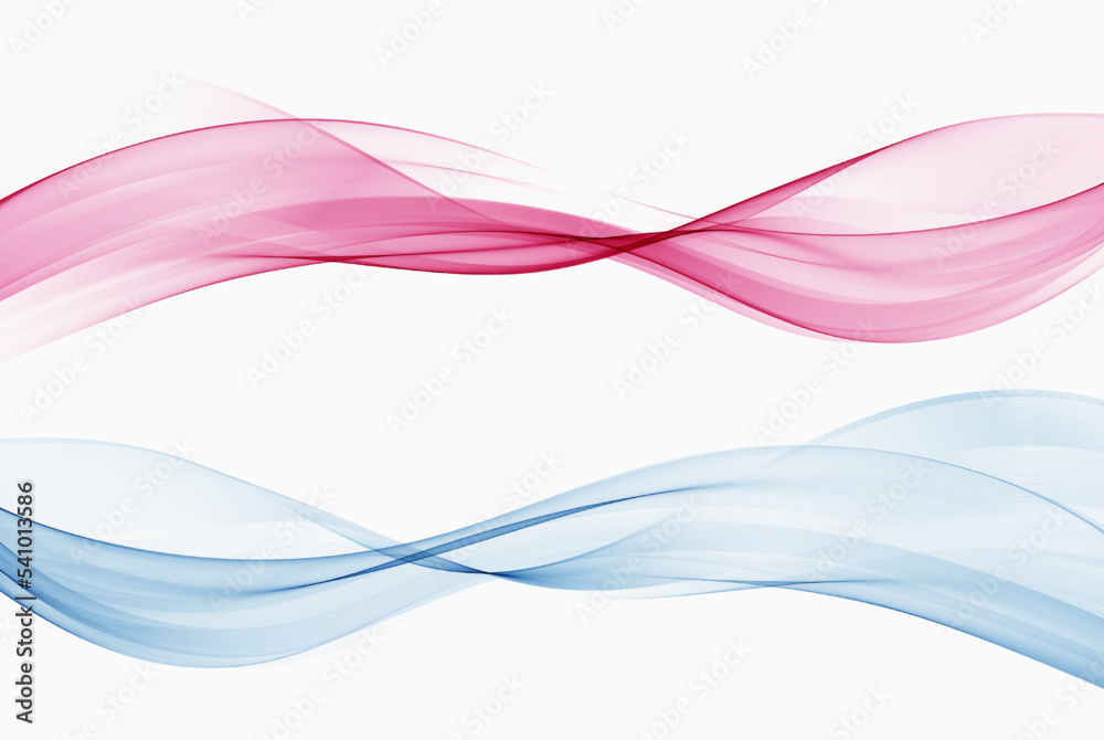 Wall mural set of smooth wavy lines transparent waves in blue and pink color