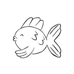 Isolated fish black draw line vector illustration