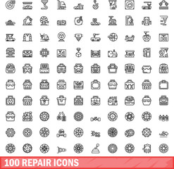 100 repair icons set. Outline illustration of 100 repair icons vector set isolated on white background