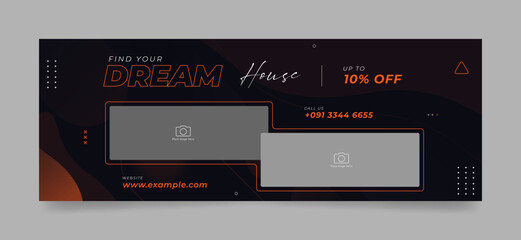 Dream house, real estate social media cover page, header, timeline, web banner for advertising with photo place. modern elegant sale or promotion design with editable template.