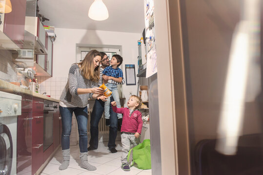 Family in the kitchen, Munich, Germany