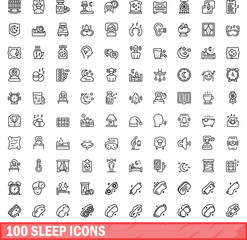 Fototapeta na wymiar 100 sleep icons set. Outline illustration of 100 sleep icons vector set isolated on white background