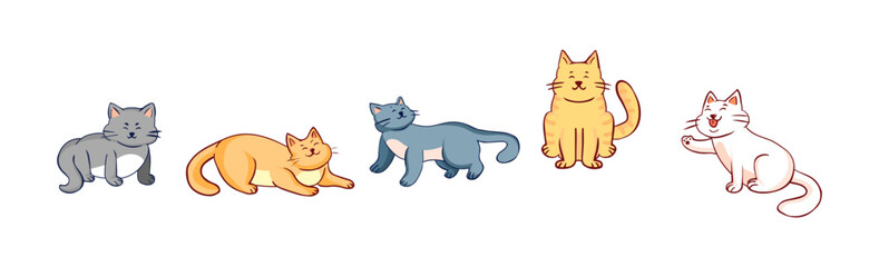 Set group animals line color vector illustration